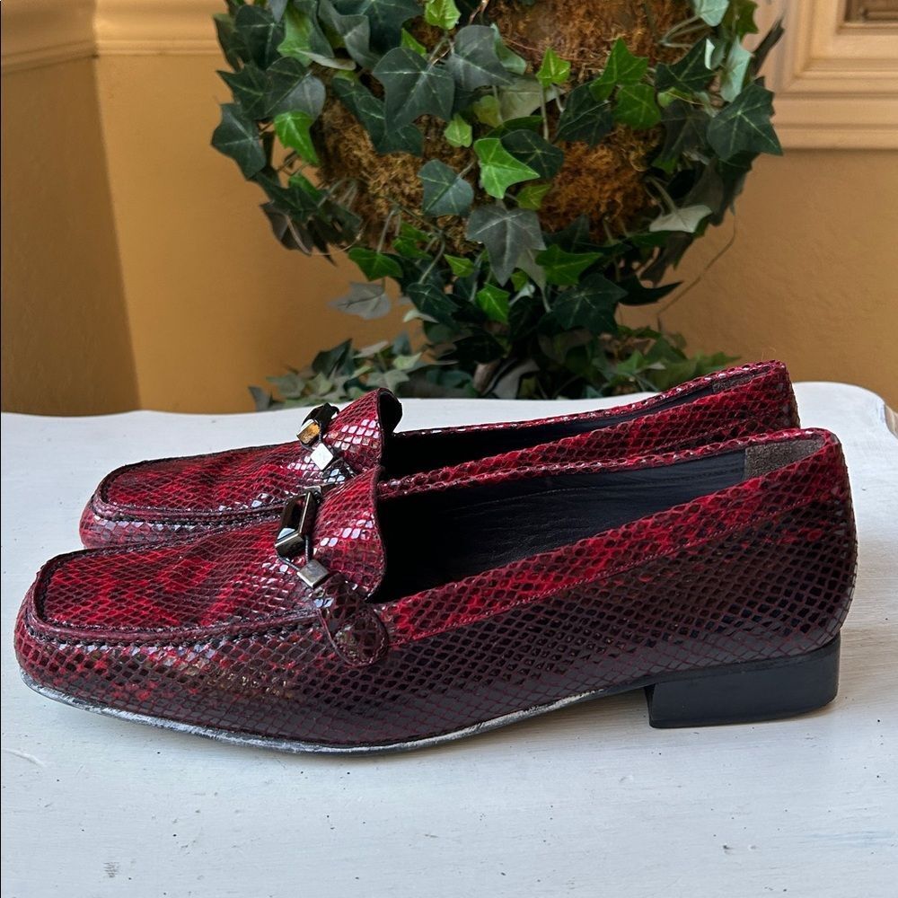 Stuart Weitzman Ruby Red Serpentine Slip On Oxfor… - image 2